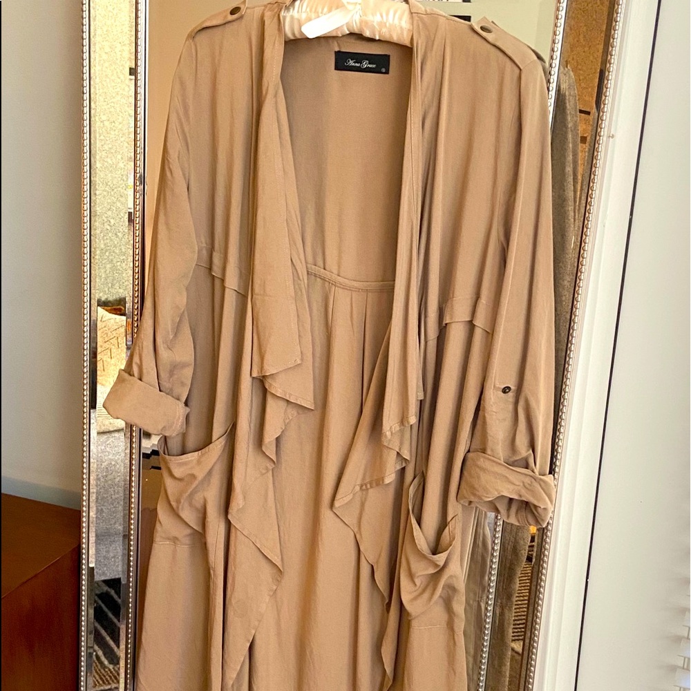 Lightweight tan blazer-type cardigan!